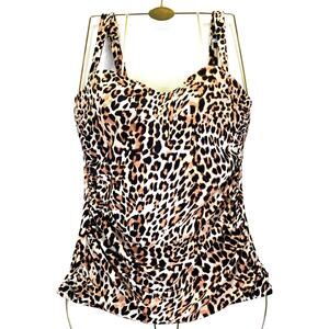 GOTTEX Tankini Bra Top Swimwear Leopard Print Sz 32D / 8 Brown Sexy Animal Print